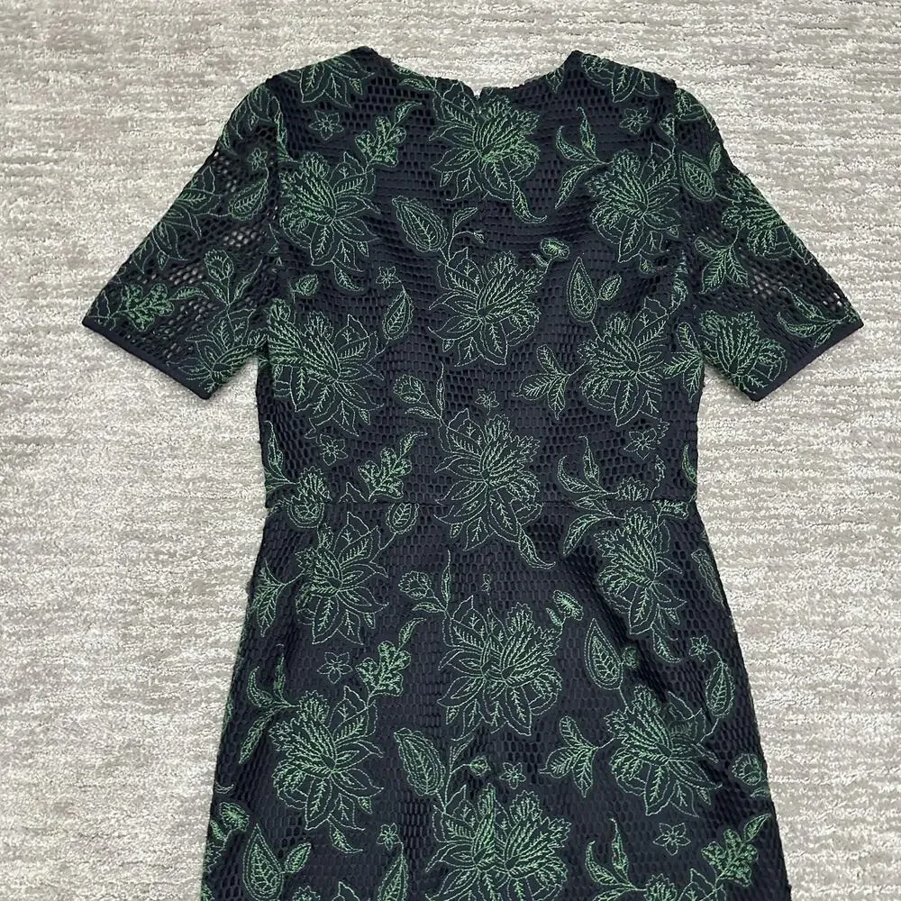 Tory Burch Dress Womens 4 Blue Green Floral Lace Sheath Short Sleeve Lined Mesh